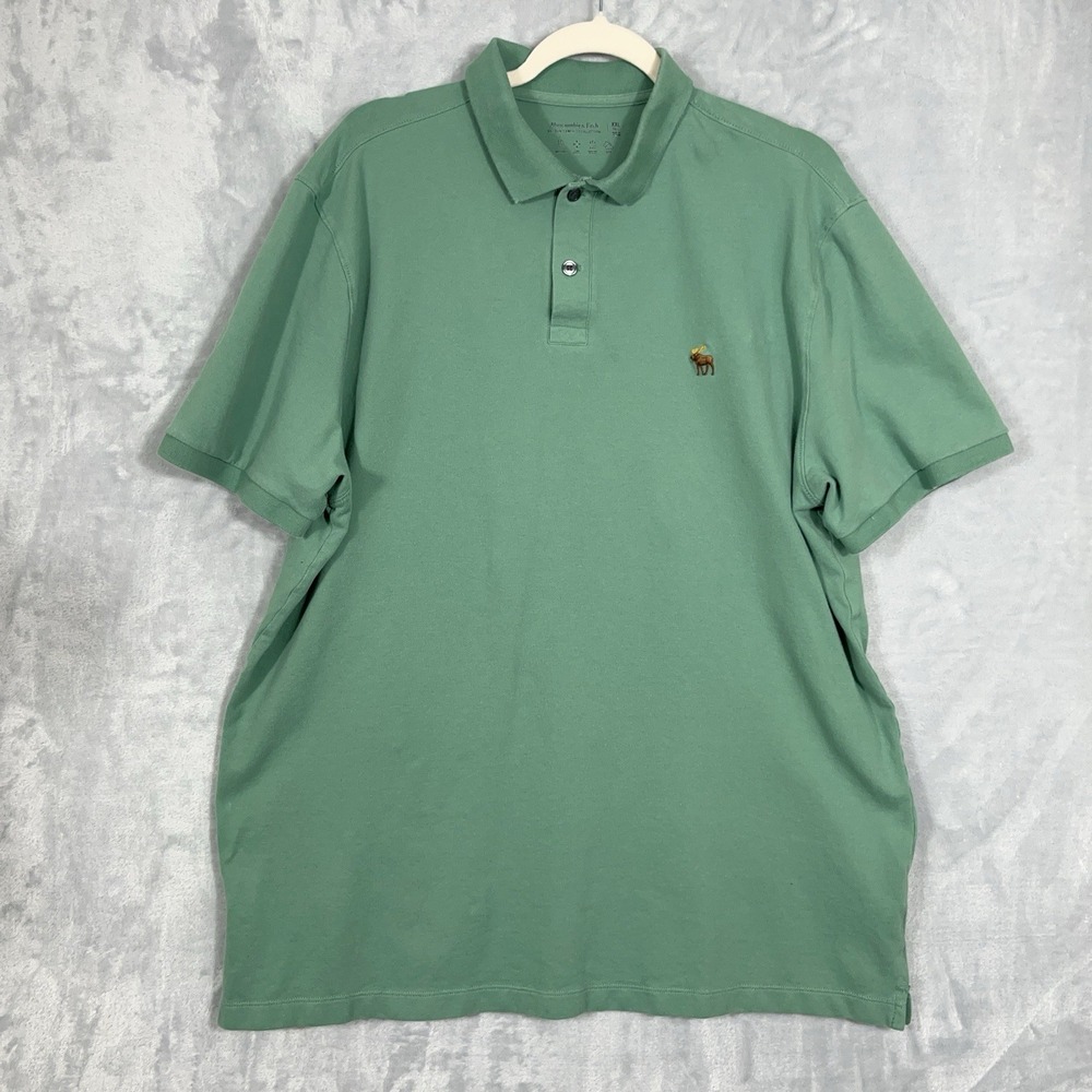Abercrombie & Fitch Mens XXL Tall Polo Shirt Green Dont Sweat It - Picture 2 of 11